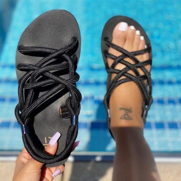 2021 Summer Sandals Woman Shoes Braided Rope Beach Shoes Open Toe Ladies Beach Sandals Roman Gladiator Sandals Non-slip Flip Flop