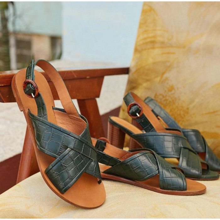 Woman Sandals Buckle Strap Cross Gladiator Open Toe Roman Flats Shoes Strappy Beach Sandals Plus Size Sandalias Mujer Summer
