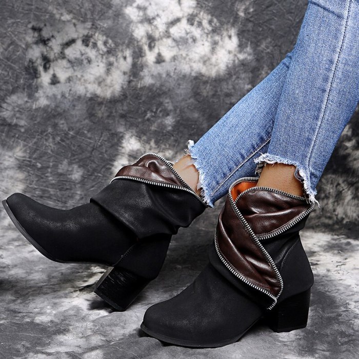 Women Ankle Boots High Heels Pumps Shoes Woman Booties Vintage Pu Leather Matin Shoe Chaussures Femme Zapatos Mujer Sapato
