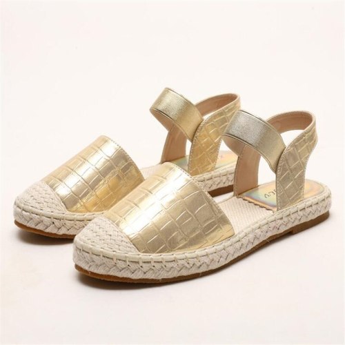 Women's Shoes Outer Wear Sandals Summer New Soft-Soled Straw Flat Sandals For Women Large Size Gold Sliver Black