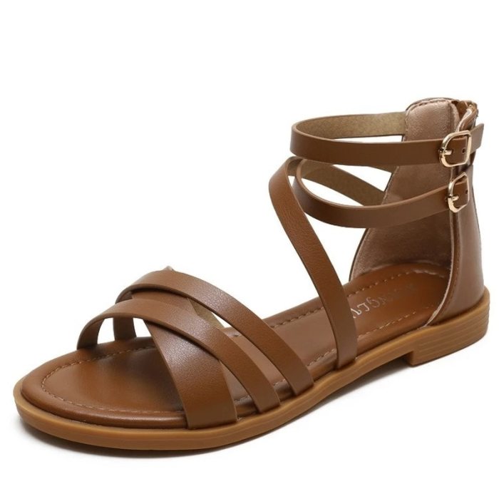 Summer Flip Flops Gladiator Sandals Shoes Beach Cross Sandals Woman Slip on Flats Casual Women Black Brown Shoes Plus