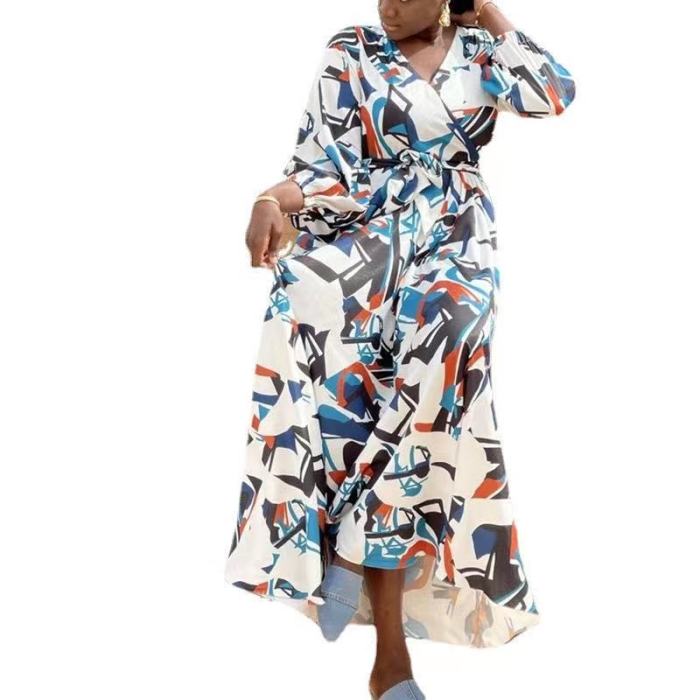 Women's Vintage Floral Printed Puff Sleeve Ruffle Maxi Dress