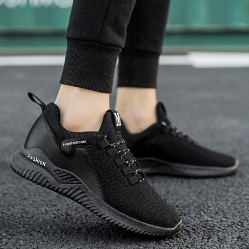 Fashion Flat Black Lightweight Breathable Lace-up Sneakers