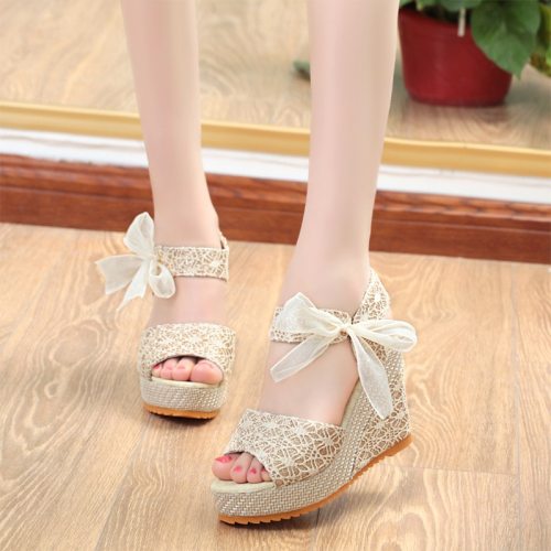 2021 Summer New Fashion Sandals Party High Heels Lace Casual Slope Heel Women's Shoes Women Sandals  Comfortable  Sandals