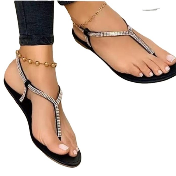 2021 Sandals Women's Crystal Casual Flip-flops Elastic Band Comfortable Beach Sandals Ladies Roman Flat Open Toe Shoes Women