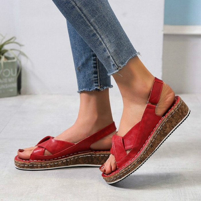 Women Sandals Summer 2021 Female Shoes Woman Peep-toe Wedge Comfortable Sandals Slip-on Flat Sandals Female Sandalias