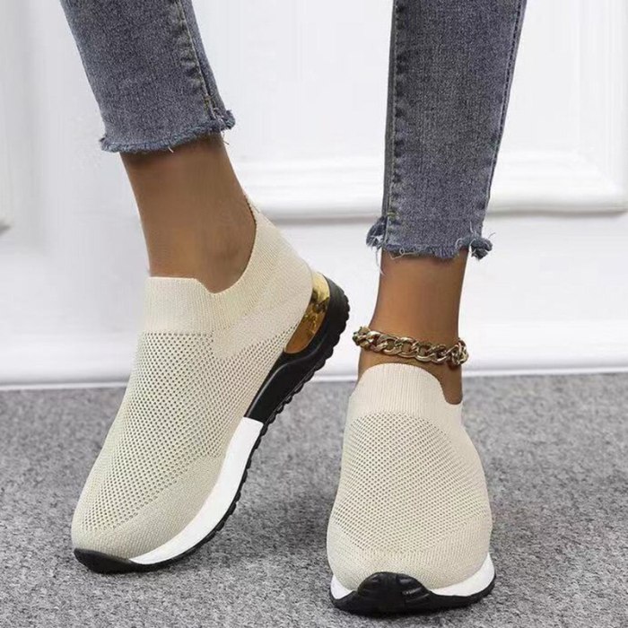 Breathable Mesh Platform Sneakers Women Light Flat Heel Running Walking Shoes Woman White Slip on Casual Vulcanize Shoes
