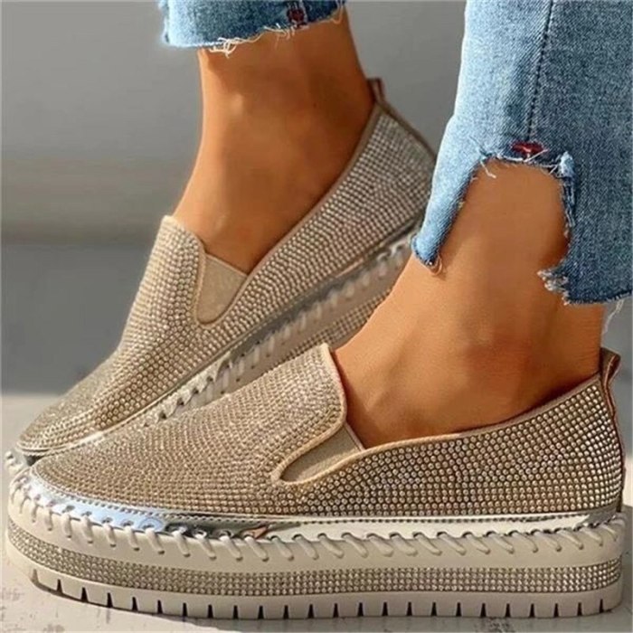 Women Glitter Shoes Ladies Bling Crystal Loafers Platform Women's Flats Autumn Slip-on Woman Causal Shoes