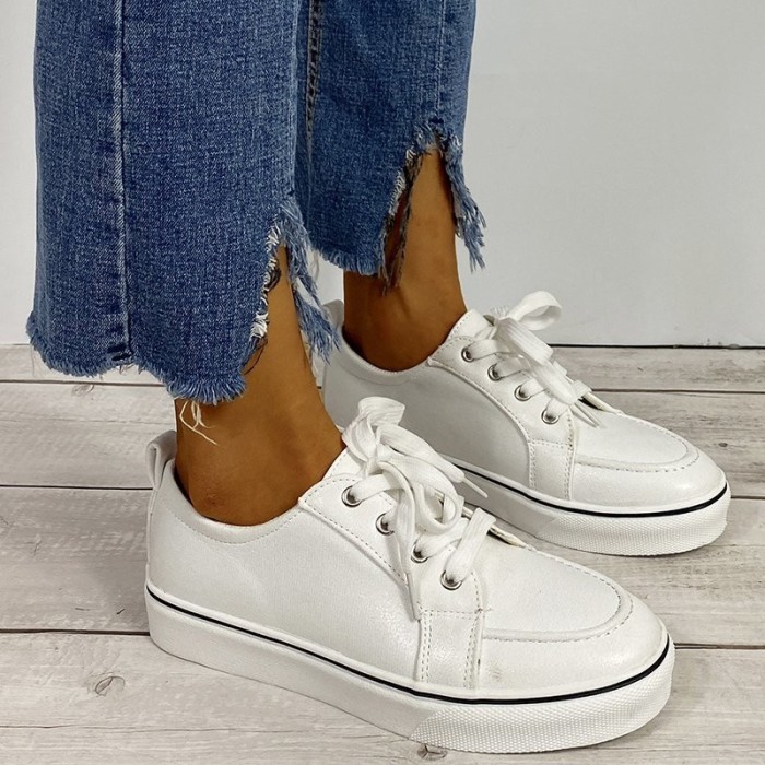 Large Size Shoes Women New Low-top Lace-up Flat Casual Loafers Round Toe Woman Fashion Gold Sneakers