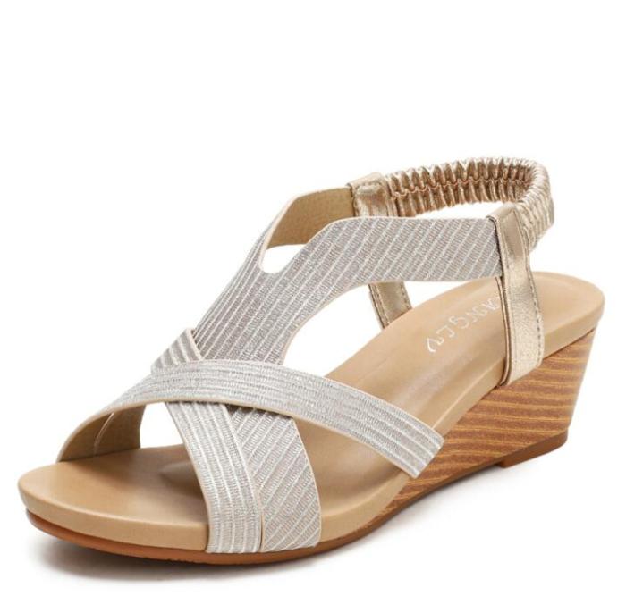 Fashion Bohemian Open Toe Ladies Sandals Summer 2021 New Comfortable Holiday Sandals Travel Wedges Roman Shoes Women