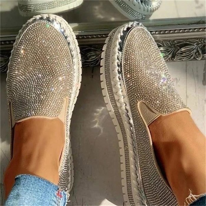 Women Glitter Shoes Ladies Bling Crystal Loafers Platform Women's Flats Autumn Slip-on Woman Causal Shoes