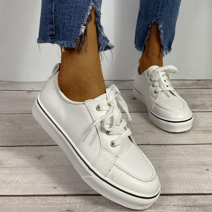 Large Size Shoes Women New Low-top Lace-up Flat Casual Loafers Round Toe Woman Fashion Gold Sneakers