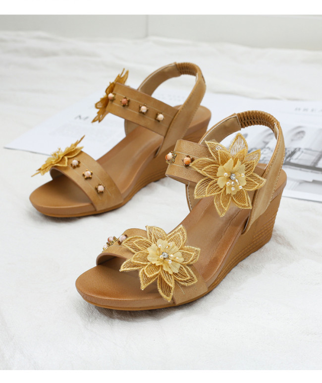2021 wedge sandals women shoes for woman casual summer gladiator rome Flower Rhinestone pearl ladies sandles sandalias