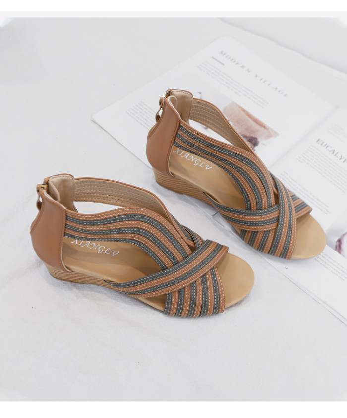 Fashion shoes women sandals wedge 2021 summer stripe roman ladies sandles party gladiator elegant female sandalias