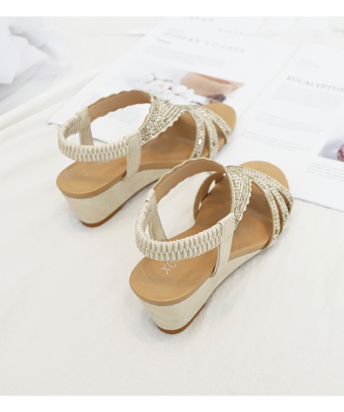 2021 summer ladies roman shoes women sandals wedge fashion rhinestones sandles party gladiator elegant female sandalias