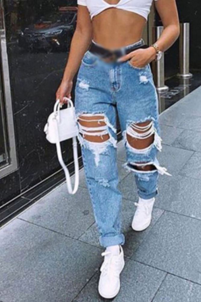 2021 new fashion women's straight-leg pants urban casual mid-waist denim blue trousers women woman jeans