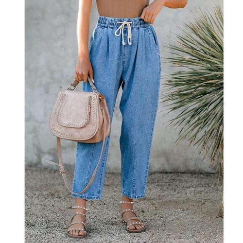 2021 women jeans high waist washed denim hip hop blue harem pants jeans trousers