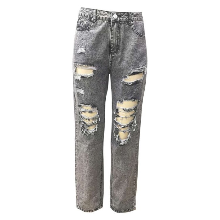 Hollow Out Ripped Straight Jeans Women Mid Waist Streetwear Mom trousers Loose Boyfriend Oversize Casual Denim Pants