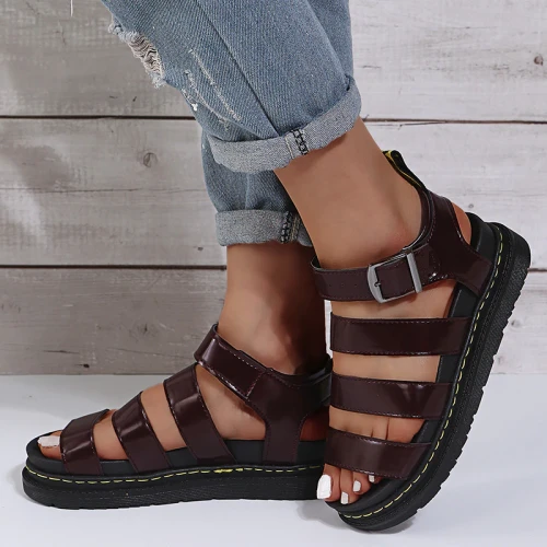 2021 Summer Sandals British Shoes New Woman Flats Platform Sandals Women Soft Leather Casual Open Toe Thick Bottom Wedges Shoes