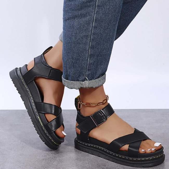 Open Toe Flatform Wedges Shoes Woman Summer Beach Sandals Sexy Women Plus Size PU Leather Sandalias Mujer Sapato Feminino