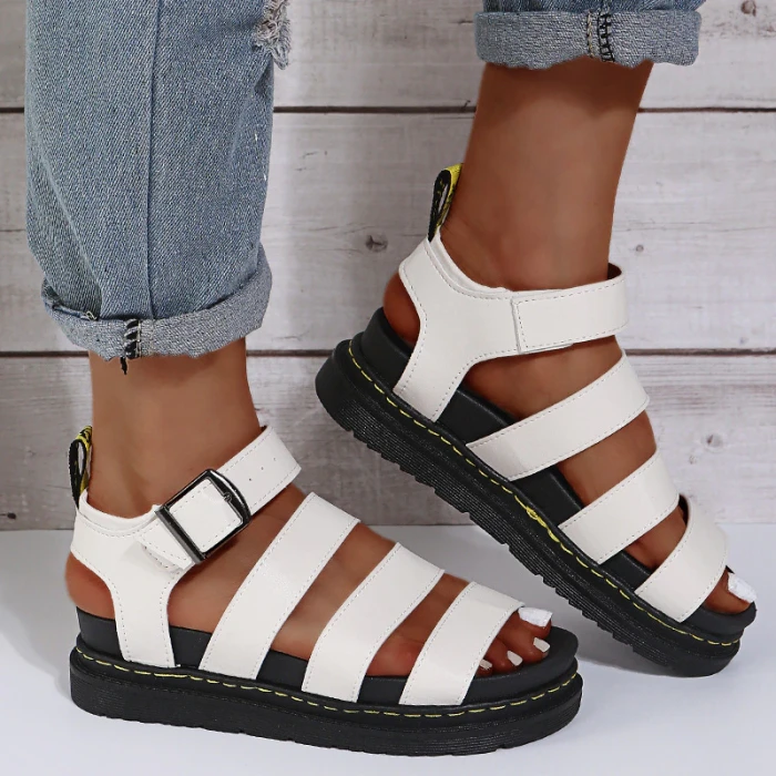 2021 Summer Sandals British Shoes New Woman Flats Platform Sandals Women Soft Leather Casual Open Toe Thick Bottom Wedges Shoes