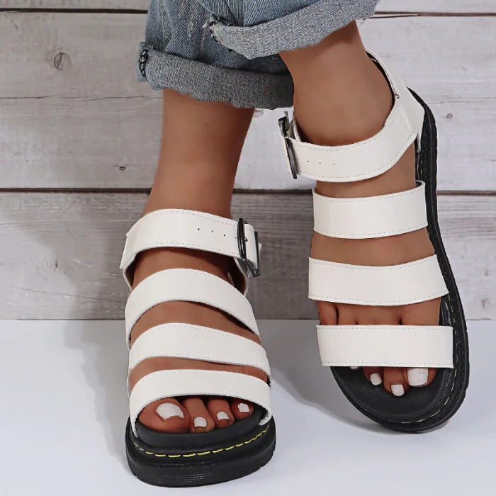 2021 Summer Sandals British Shoes New Woman Flats Platform Sandals Women Soft Leather Casual Open Toe Thick Bottom Wedges Shoes
