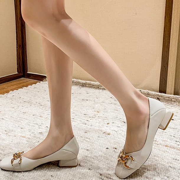 2021 Summer New Women's Pumps Fashion Round Top Low-heeled Leather Single Shoes Comfortable Women Party Casual Women's Shoes