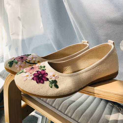 Women Flats Flower Slip On Cotton Fabric Linen Comfortable Ballerina Flat Shoes Sapato Feminino