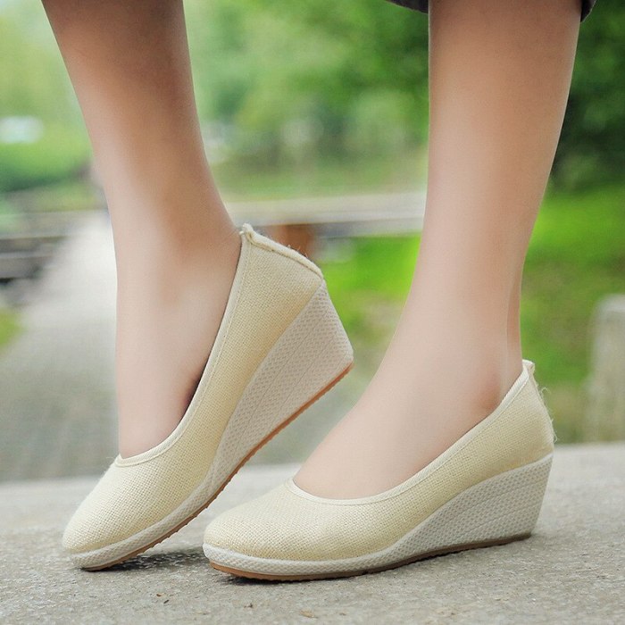 Handmade Women Plain Linen Cotton Wedge Espadrilles Vintage Solid Color Ladies High Heel Slip on Platforms Pumps Shoes