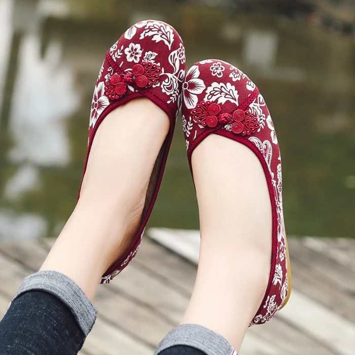 Women Print Pointed Toe Flat Casual Single Shoes