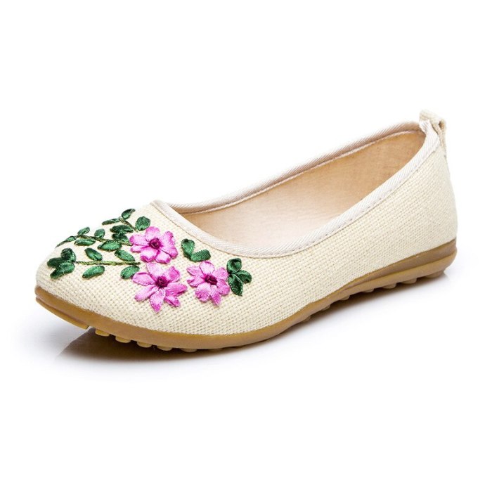 Embroidered Women's Retro Shallow  Flat Shoes