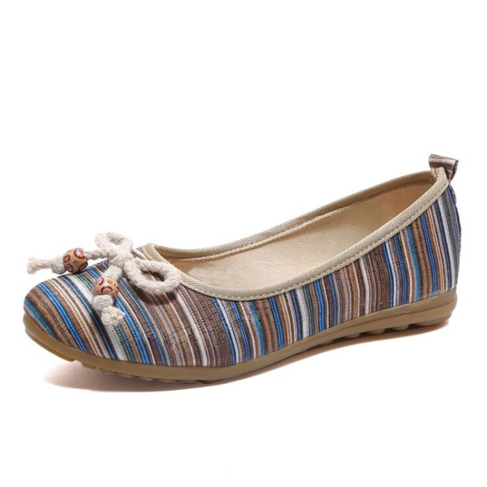Women Embroidered Striped Shallow Flat Shoes