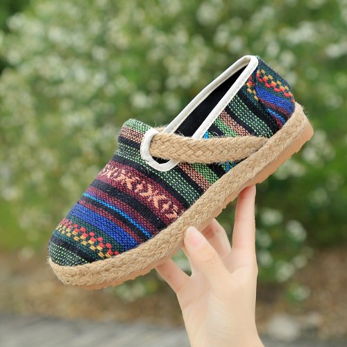 Handmade Women Linen Cotton Slip On Loafers Non-Slip Low Top Espadrilles Sneakers Ladies Platform Casual Flat Shoes