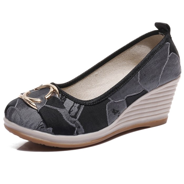 Vintage Chinese Women Pumps Linen Shoes Retro Cloth Canvas Wedges Shoes Woman Platforms Zapatos Mujer 5cm Heel