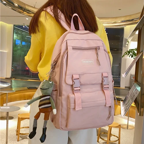 Solid Color Shoulders Women's Back Pack School Backpack For Girls College Teenager Preppy Letters Book Travel Female 2021