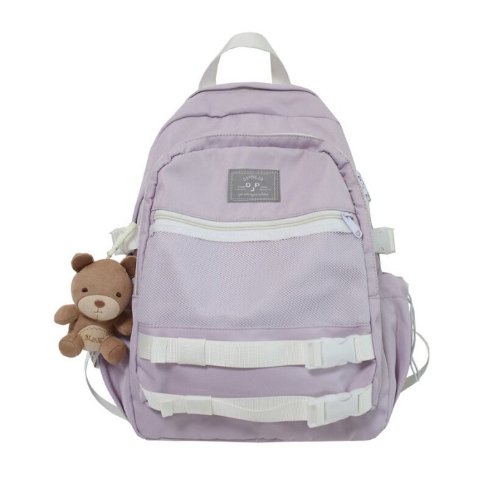 Fashion Laptop Book Bags Backpack College Cute Stripe Female Women Luxury Net Nylon School Bags For Teenage Girls Solid Color