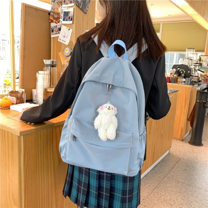 Simple Solid Color Waterproof Nylon WomenCasual School Backpack