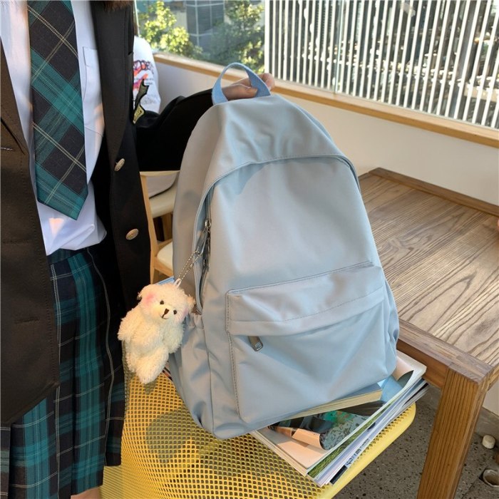 Simple Solid Color Waterproof Nylon WomenCasual School Backpack