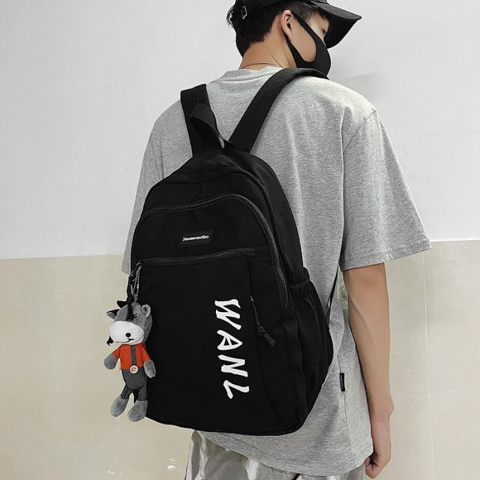 Casual Backpack Men Korean Youth School Bag Female Travel Nylon Backpack With Pendant