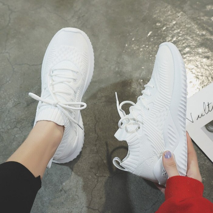 Autumn New Shoes Woman Sneakers Flying Woven Mesh Flats Casual Outdoor Breathable Slip-on Shoes