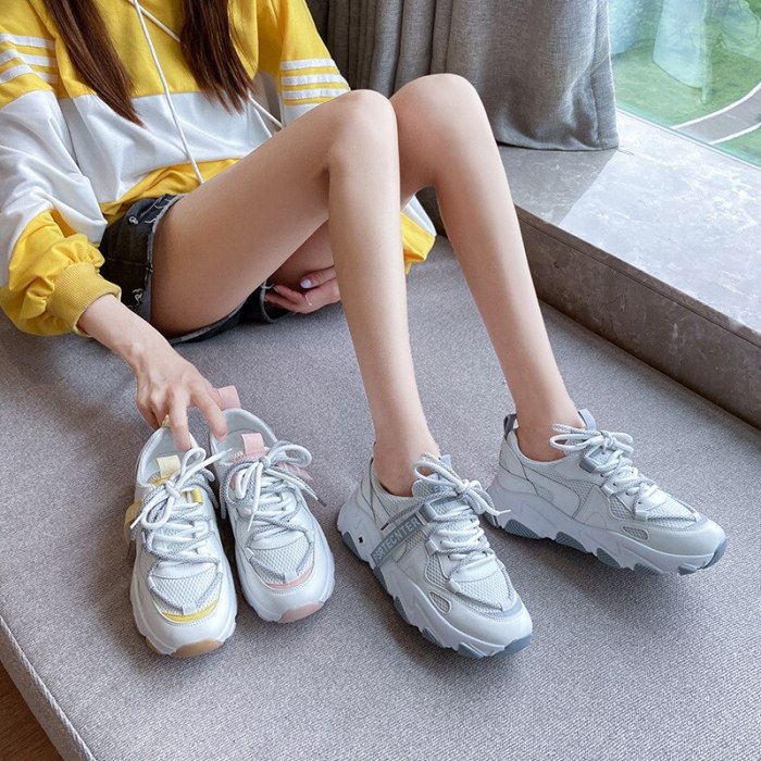 Fashion Sneakers 2020 New Arrival PU mesh White Shoes Woman Light Platform chunky Sneakers Zapatillas Mujer Ladies Casual Shoes
