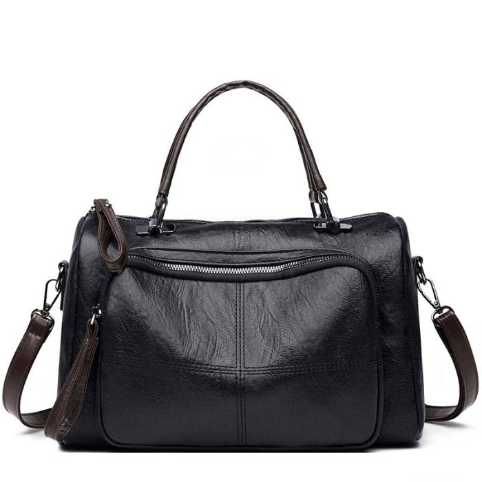 2021 Retro Large Capacity Women Shoulder Bag Soft PU Leather Crossbody Bag Female Casual Boston Designer Messenger Handbag Totes