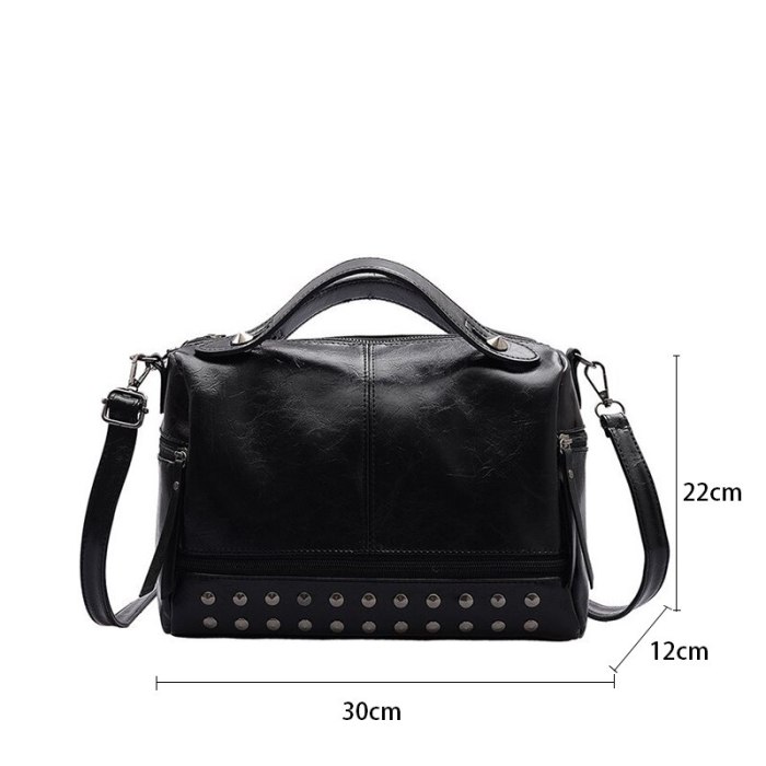 Female 2021 Vintage Shoulder Bag Luxury Rivet Handbag Soft PU Leather Crossbody Bags For Women Casual Boston Tote Bolsa Feminina