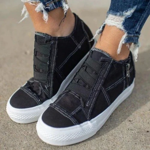 New Products of Autumn Women's Casual Canvas Shoes Thick Soled Side Zipper Sewing Fashion Popular Casual Shoes