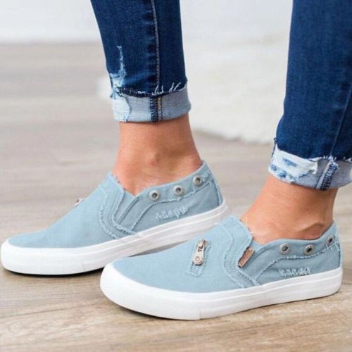 Spring 2021 loafers Large size shoes women canvas denim zipper flat lazy casual shoes soft comfortable female sneakers