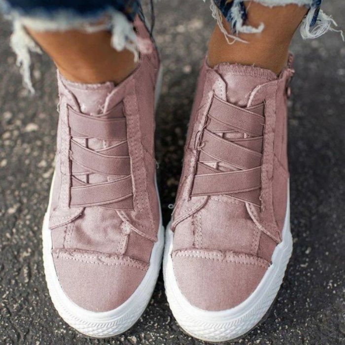 New Products of Autumn Women's Casual Canvas Shoes Thick Soled Side Zipper Sewing Fashion Popular Casual Shoes