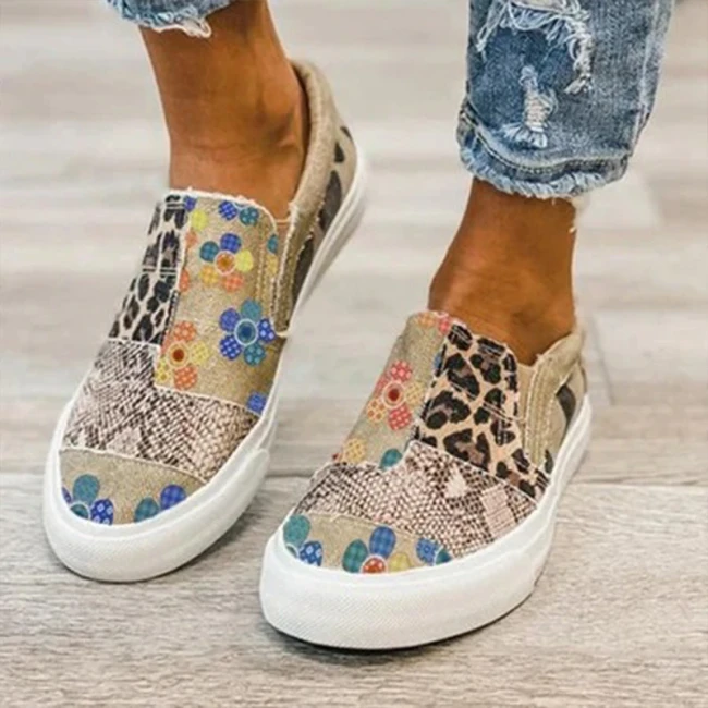 2021 Summer Women Casual Shoes Fashion Slip On Leopard Print Female Loafers Leisure Patchwork Comfortable Lady Canvas Flat Shoes