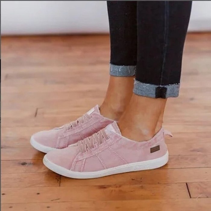 Women's Vulcanized Shoes Summer New Lace-up Pure Color Flat Casual Shoes Comfortable Lightweight Outdoor Sports Shoes