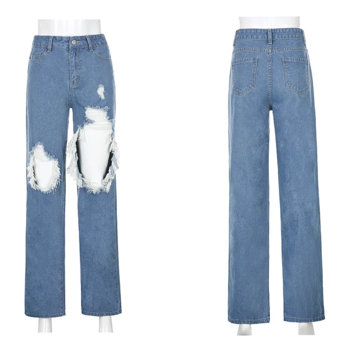 Ripped Straight Women's jeans Baggy Vintage High Waist Boyfriends Mom y2k Denim Distressed Streetwear 2021 Female  Iamhotty