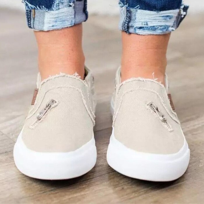 Spring Loafers Large Size Shoes Women Canvas Denim Zipper Flat Lazy Casual Shoes